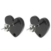 14x15.5mm Acrylic heart earstuds - Black x2