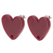 14x15.5mm Acrylic heart earstuds - Burgundy x2