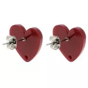 14x15.5mm Acrylic heart earstuds - Burgundy x2