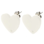 14x15.5mm Acrylic heart earstuds - Cream x2
