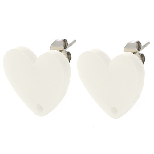 14x15.5mm Acrylic heart earstuds - Cream x2