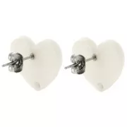 14x15.5mm Acrylic heart earstuds - Cream x2