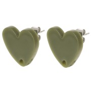 14x15.5mm Acrylic heart earstuds - Olive x2|raw }}