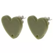 Red - 14x15.5mm Acrylic heart earstuds - Olive x2 14x15.5mm Acrylic heart earstuds - Olive x2