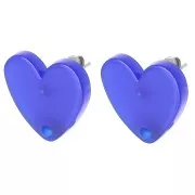 Clous d'oreilles coeur en acrylique 14x15.5 mm - Bleu roi x2