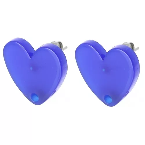 14x15.5mm Acrylic heart earstuds - Royal Blue x2