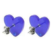 14x15.5mm Acrylic heart earstuds - Royal Blue x2
