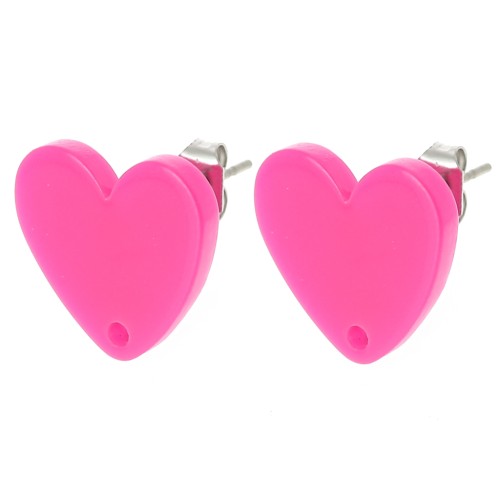14x15.5mm Acrylic heart earstuds - Fuschia x2