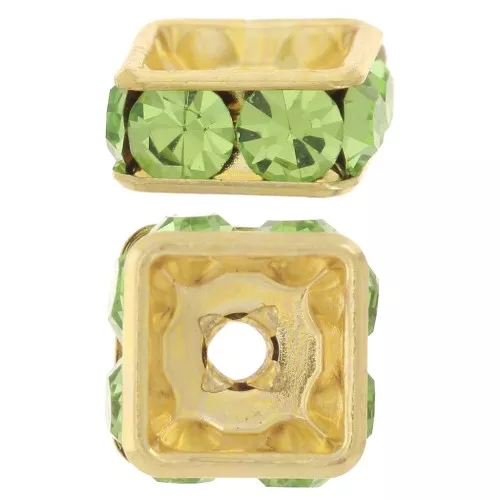 6mm Strass square rondelle Bead - Gold - Peridot x1