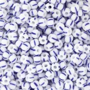 Preciosa Striped Seed Beads 8/0 - 3 mm - White - Blue x20g