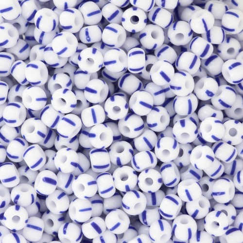 Preciosa Striped Seed Beads 8/0 - 3 mm - White - Blue x20g