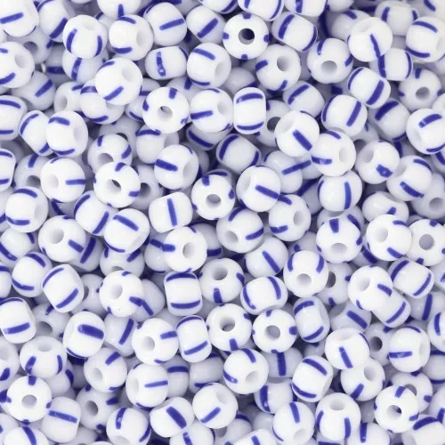 Preciosa Striped Seed Beads 8/0 - 3 mm - White - Blue x20g