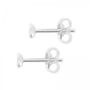Earstuds for half-drilled 4mm bead Silver tone x2