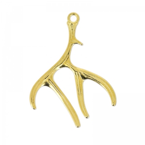 Deer antlers pendant 52 mm golden tone x1
