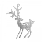 Deer & bird pendant 58 mm old silver tone x1