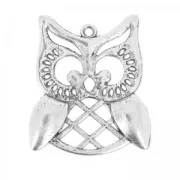 Owl pendant 31 mm old silver tone x1