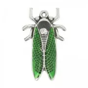 Enamelled cicada pendant 32x19 mm Green/old silver tone x1
