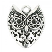 Owl pendant 29 mm old silver tone x1|raw }}