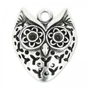 Owl pendant 29 mm old silver tone x1