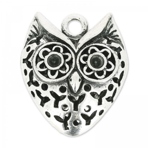 Owl pendant 29 mm old silver tone x1