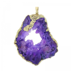 Druzy Agate pendant 60 mm Purple/golden tone x1