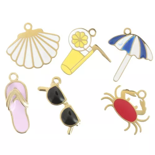 Stainless steel 304L epoxy charms mix - Summer - Exclu Perles&Co - Gold x6