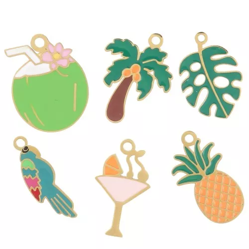Stainless steel 304L epoxy charms mix - Tropical - Exclu Perles&Co - Gold x6