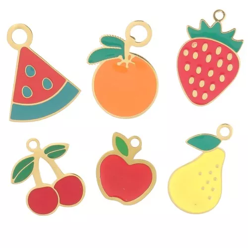 Stainless steel 304L epoxy charms mix- Fruits - Exclu Perles&Co - Gold x6