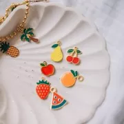 Stainless steel 304L epoxy charms mix- Fruits - Exclu Perles&Co - Gold x6