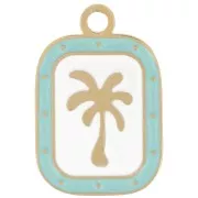 White - Breloque rectangle palmier 20x13 mm - Acier inox 304L Doré - Blanc - Bleu clair x1 Breloque rectangle palmier 20x13 mm - Acier inox 304L Doré - Blanc - Bleu clair x1