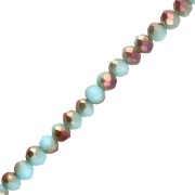 Faced, flat, round rondelle beads, 4.5x3.5 mm - Aqua opal - Golden x38 cm