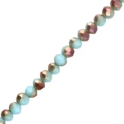 Faced, flat, round rondelle beads, 4.5x3.5 mm - Aqua opal - Golden x38 cm