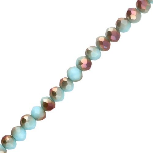 Faced, flat, round rondelle beads, 4.5x3.5 mm - Aqua opal - Golden x38 cm