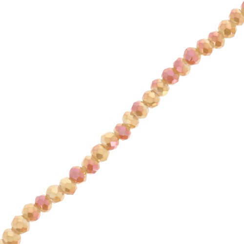 Rondelle beads faceted - round flattened 3.5x3 mm - Beige Golden AB x30cm