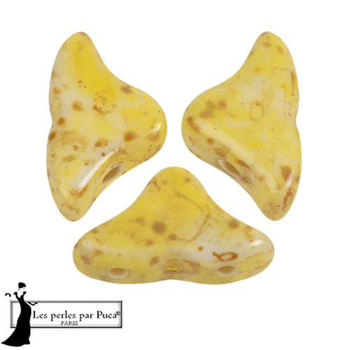 6x10mm Helios® glass beads by Puca® - White Stony Beige Yellow x10g