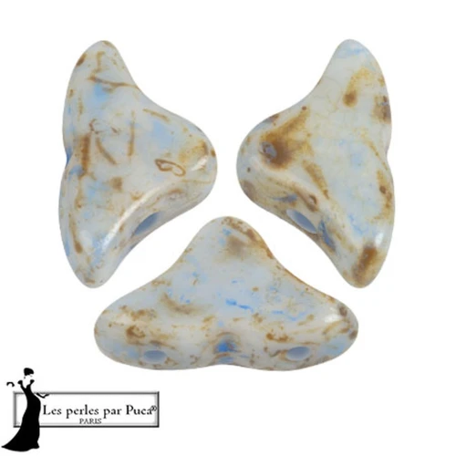 6x10mm Helios® glass beads by Puca® - White Stony Blue x10g