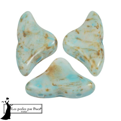 6x10mm Helios® glass beads by Puca® - White Stony Blue Green x10g