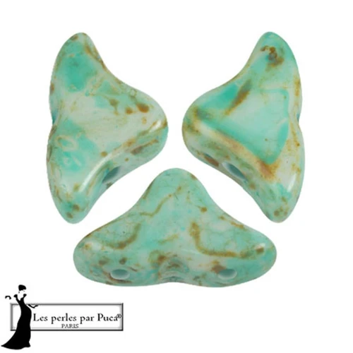 6x10mm Helios® glass beads by Puca® - White Stony Emerald x10g