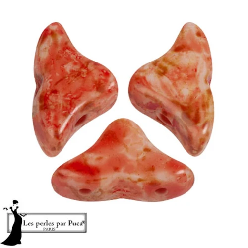 6x10mm Helios® glass beads by Puca® - White Stony Red x10g