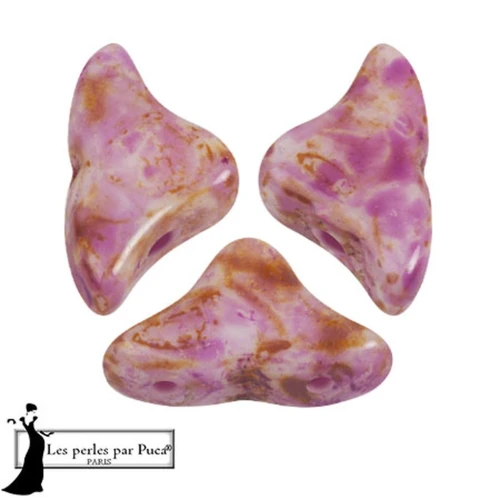 6x10mm Helios® glass beads by Puca® - White Stony Violet x10g