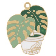 18x14mm 304L stainless steel Philodendron charm epoxy resin - Green x1