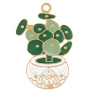 18x12mm 304L stainless steel plant charm epoxy resin - Green - Gold x1