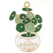 18x12mm 304L stainless steel plant charm epoxy resin - Green - Gold x1