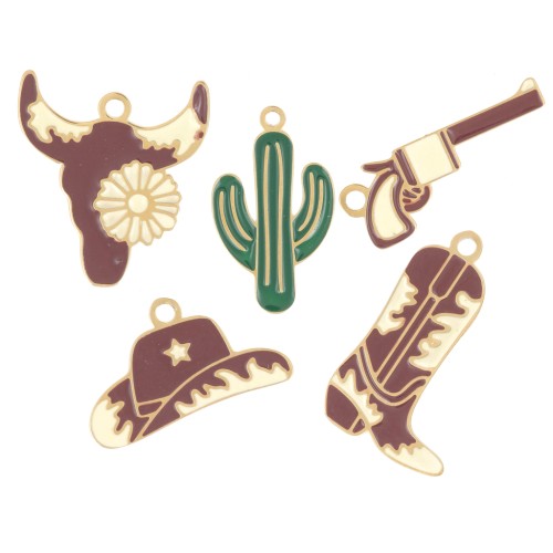 Stainless steel 304L Mix of Western epoxy charms - By Perles&Co - Gold x5