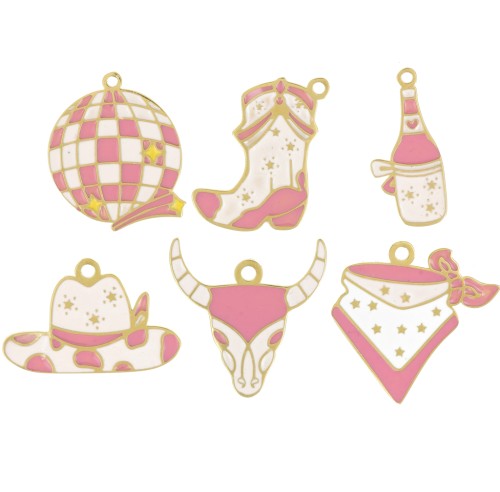 Stainless steel 304L Mix of epoxy charms Western Girly - By Perles&Co - Gold x6