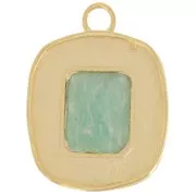 23x18mm Rectangle pendant Amazonite gemstone & Fine gold plated Orange epoxy x1