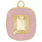 23x18mm rectangle Citrine gemstone & rose epoxy pendant - Fine gold plated x1