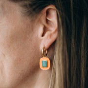 23x18mm rectangle Citrine gemstone & rose epoxy pendant - Fine gold plated x1