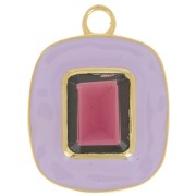 23x18mm rectangle garnet gemstone & lilac epoxy pendant - Fine gold plated x1
