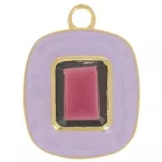 23x18mm rectangle garnet gemstone & lilac epoxy pendant - Fine gold plated x1